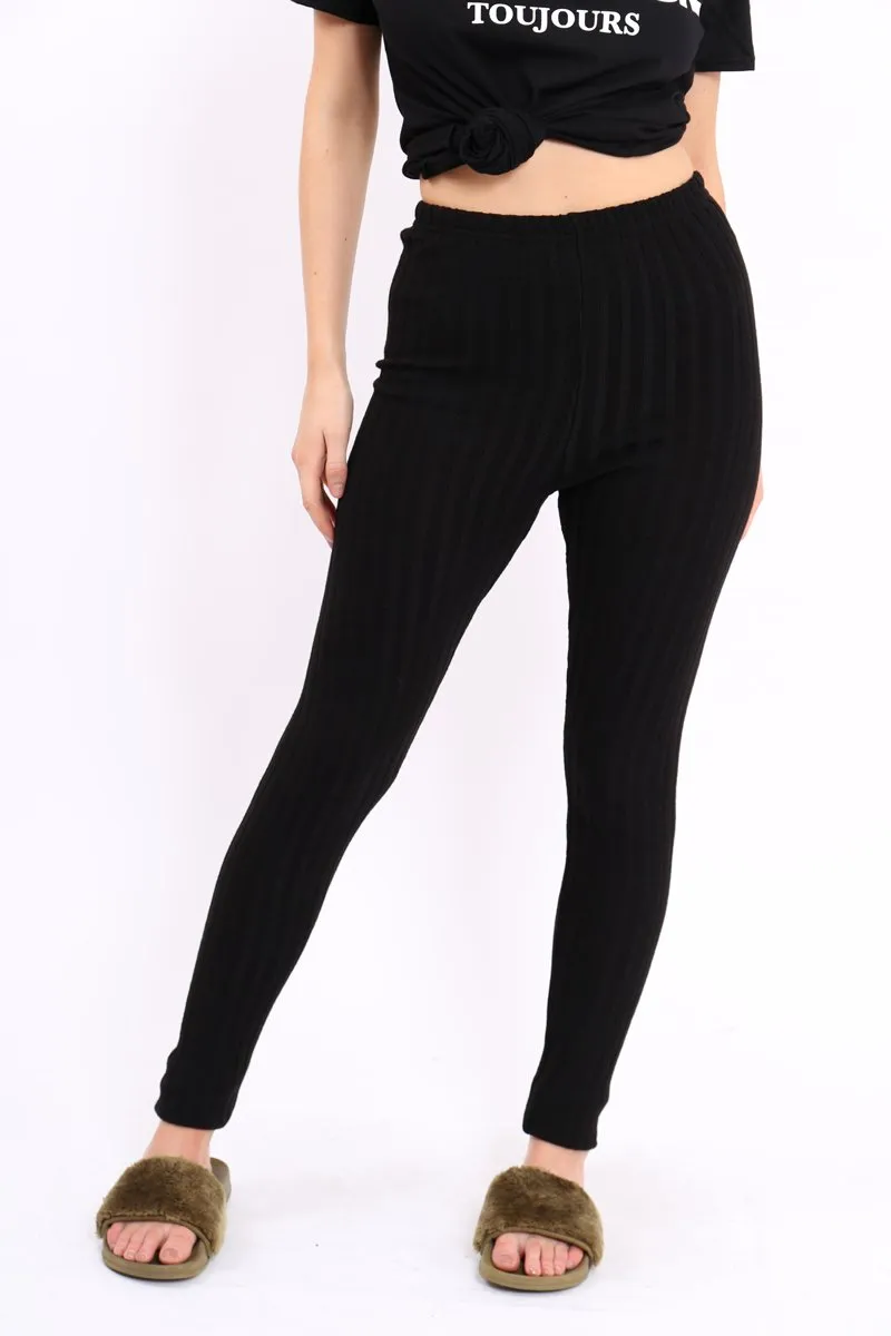 Black Ribbed Leggings - Penelope