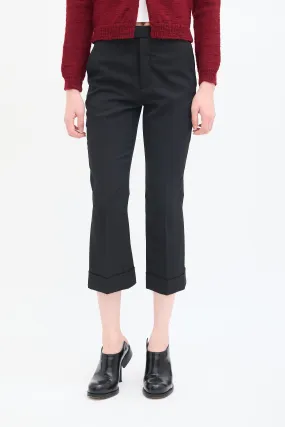 Black Wool Flared Cropped Trouser