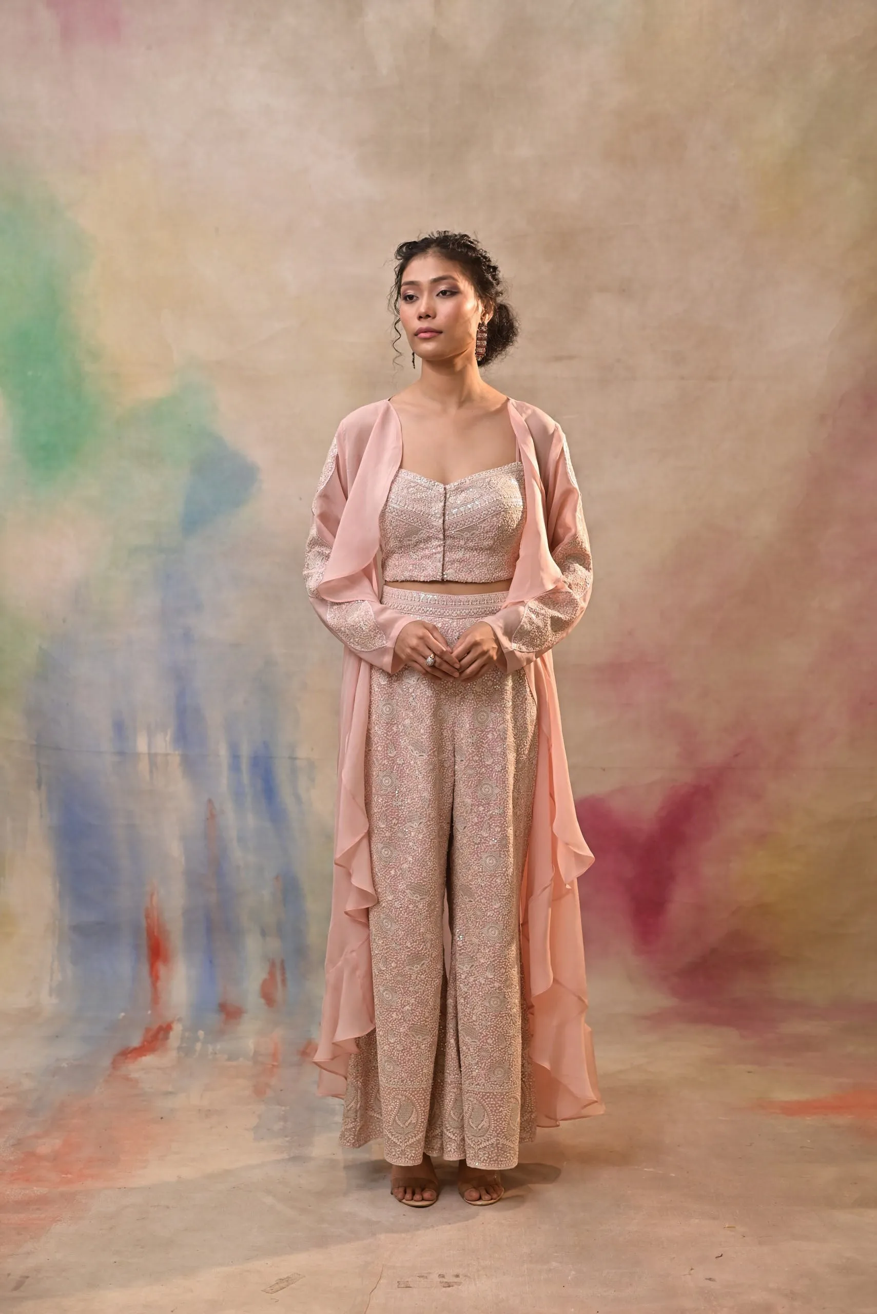 blush pink embroidered indo-western ensemble