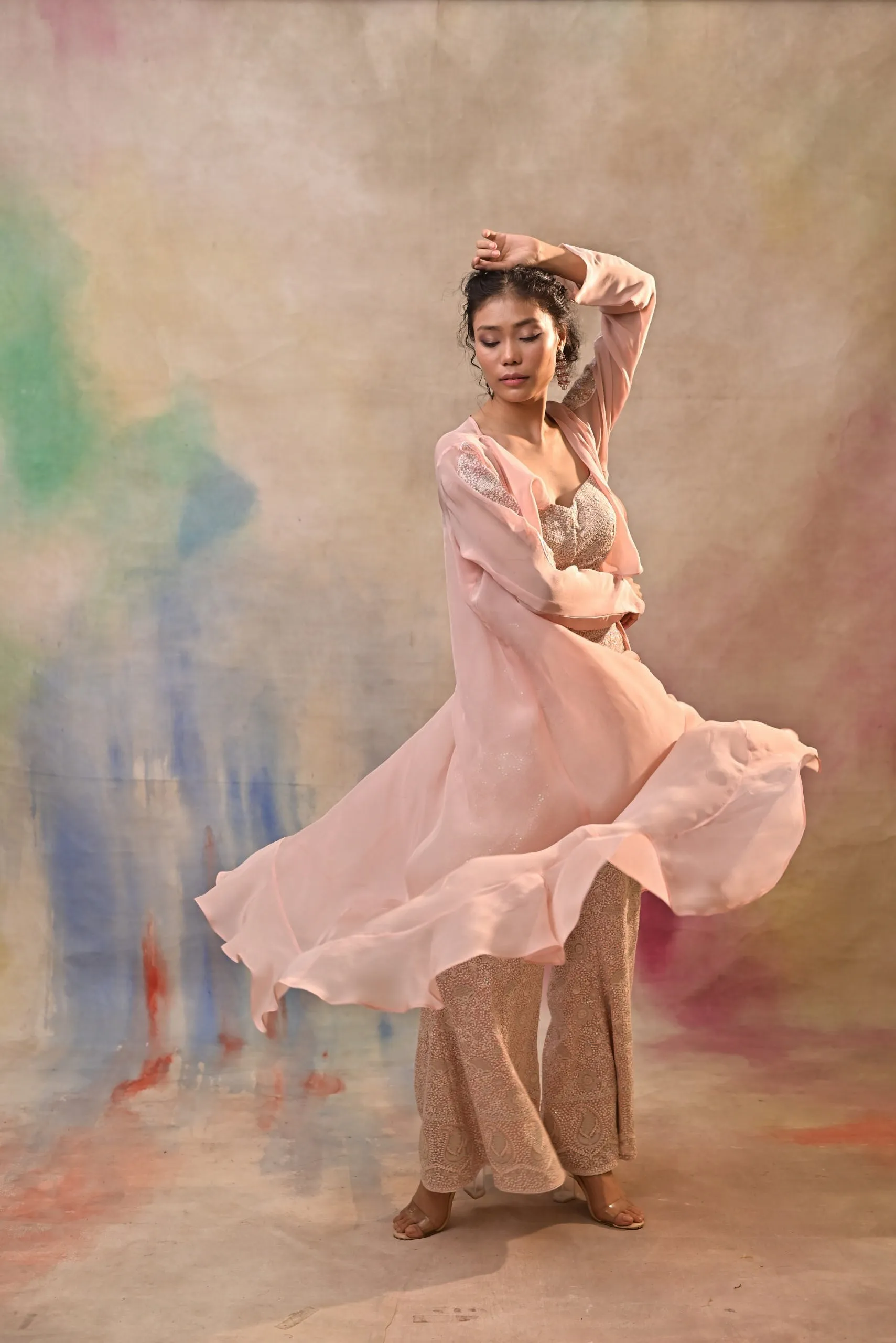 blush pink embroidered indo-western ensemble