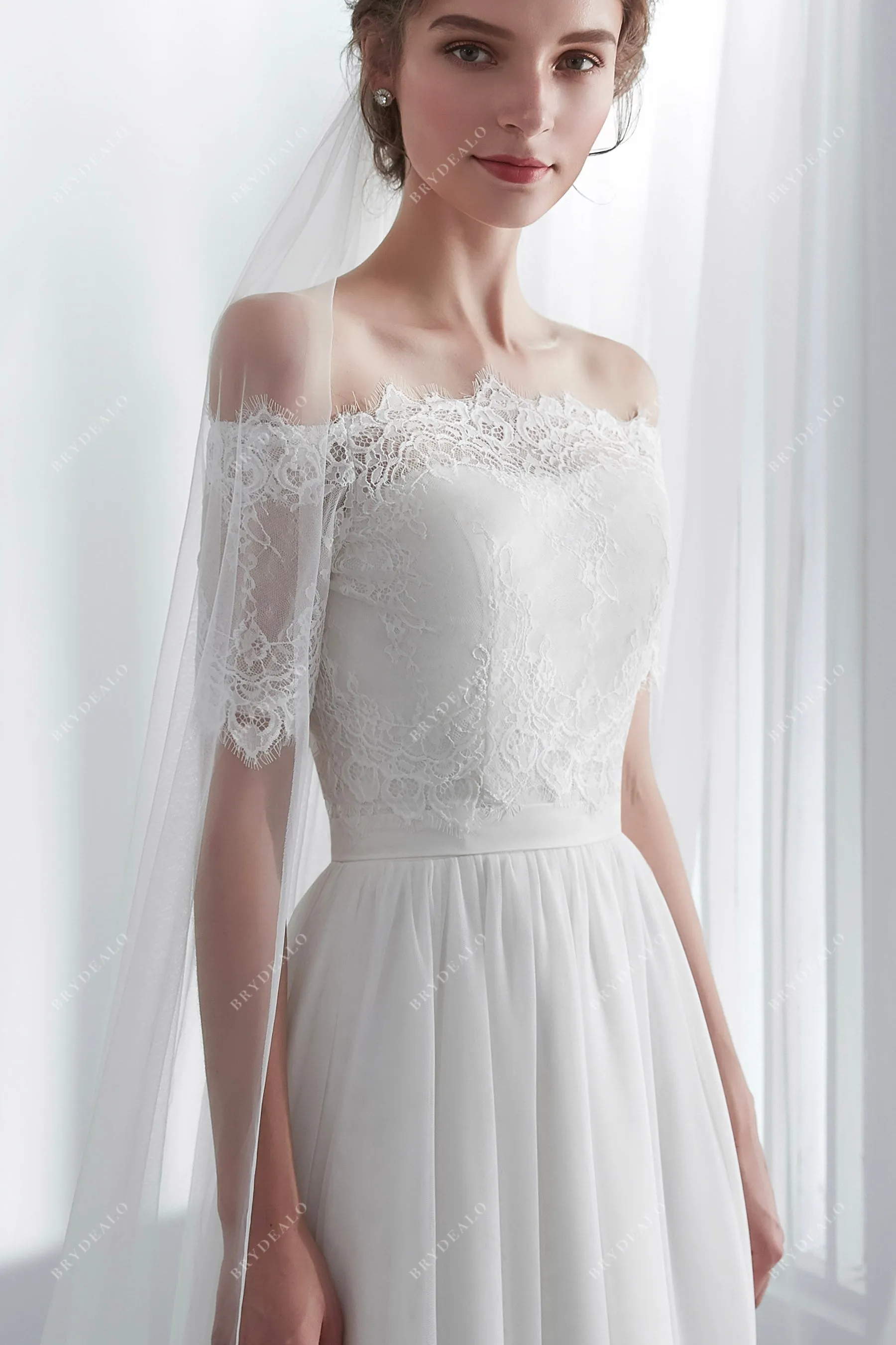 Boho Lace Bolero Summer A-line Strapless Net Bridal Gown