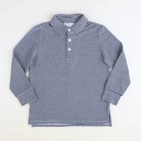 Boys Signature L/S Knit Polo - Navy Blue & White Thin Stripe