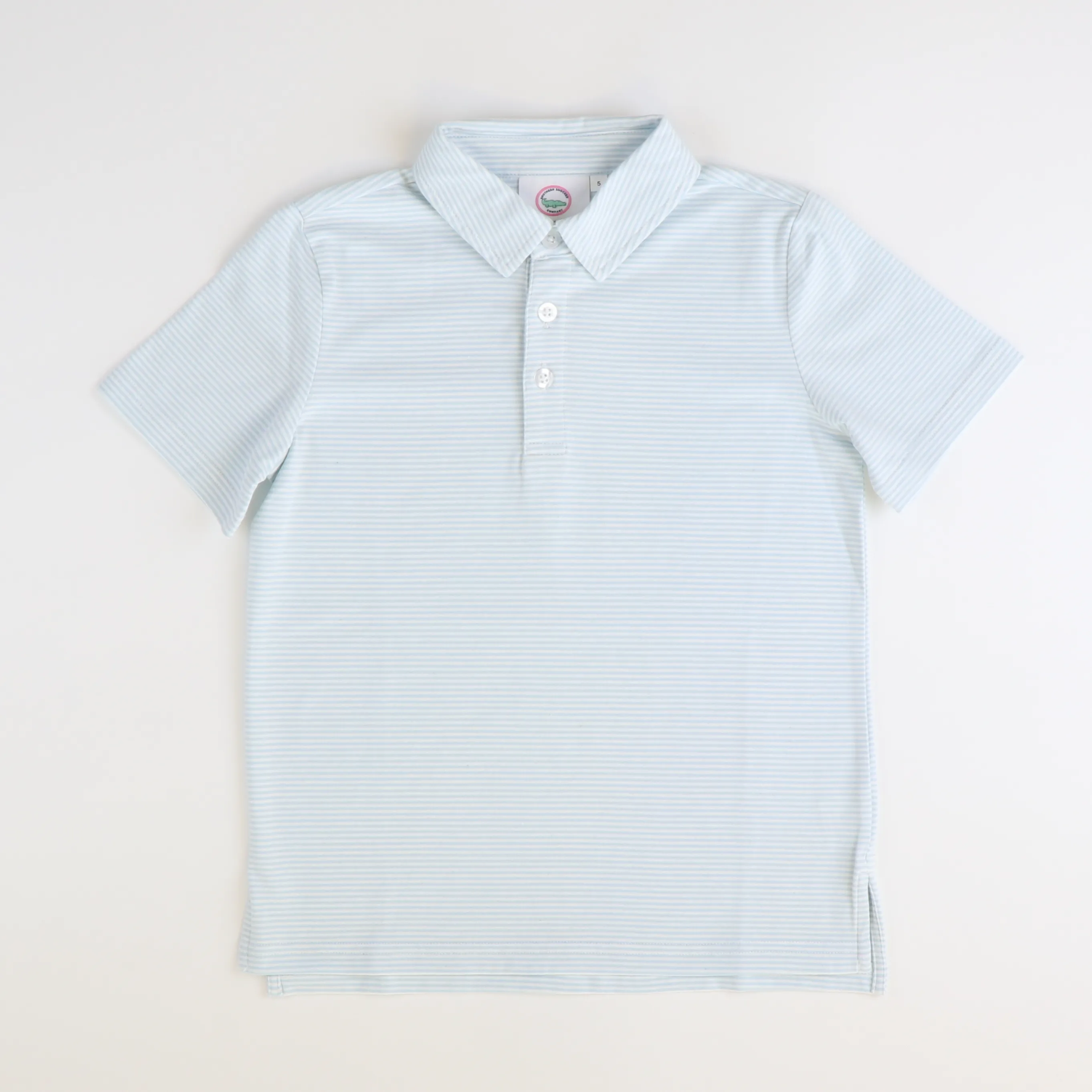 Boys Signature S/S Knit Polo - Light Blue & White Thin Stripe