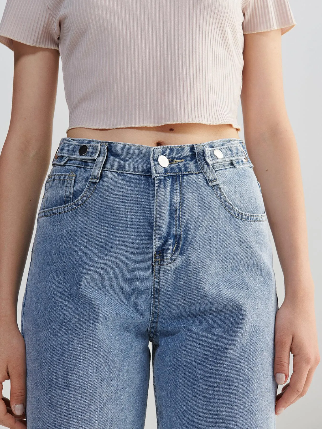 Button Front Zipper Wide Leg Jeans