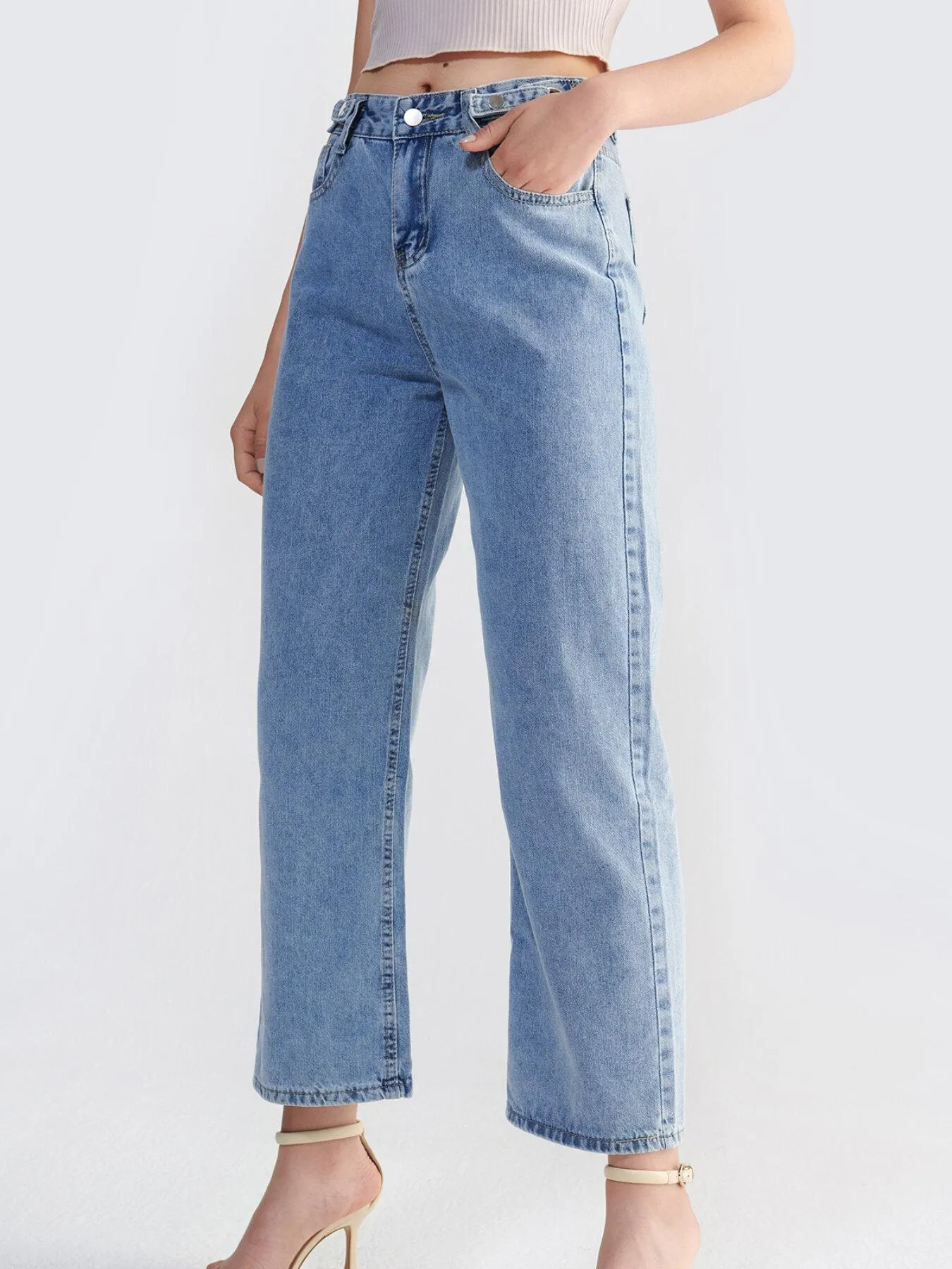 Button Front Zipper Wide Leg Jeans