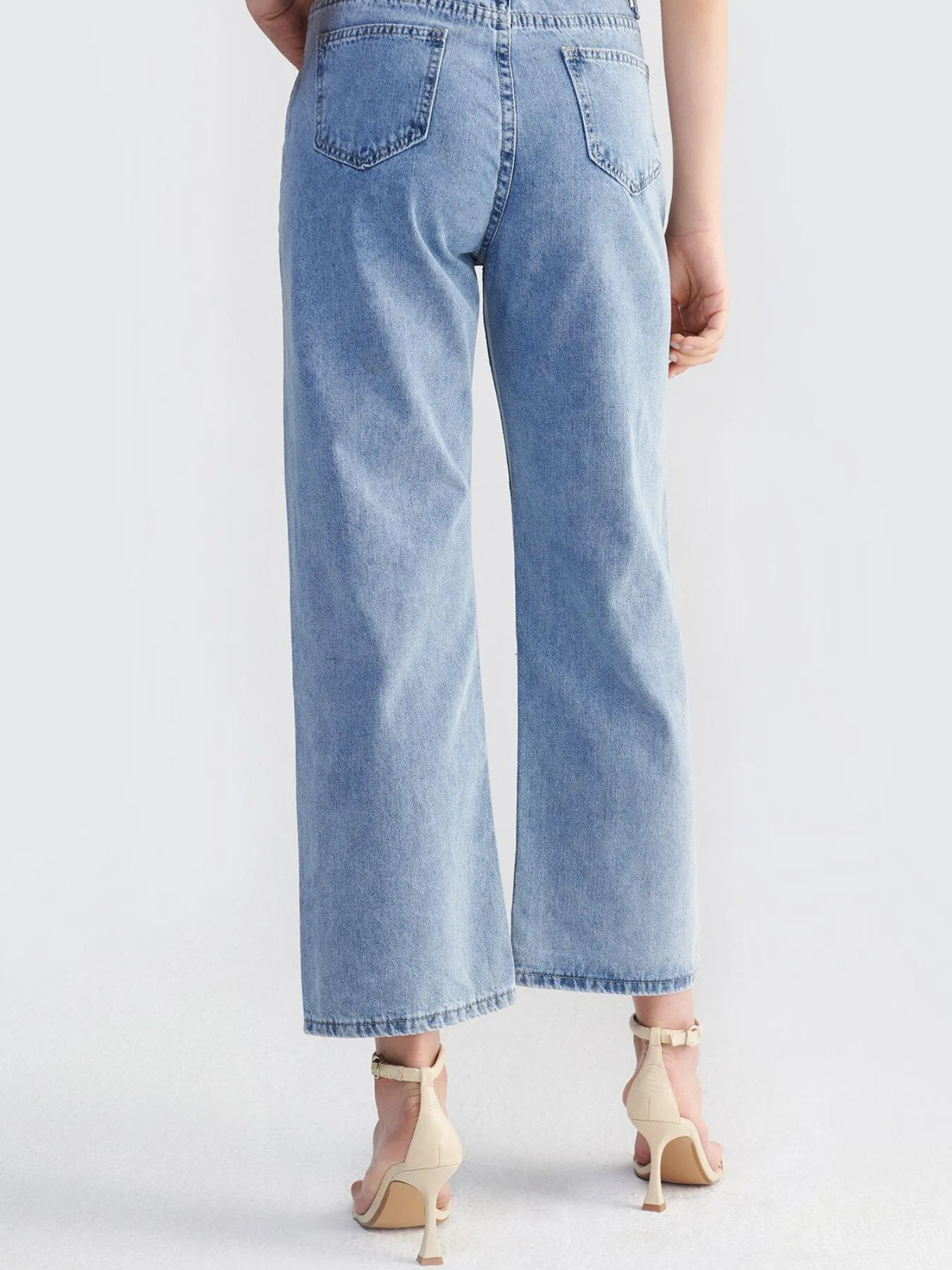 Button Front Zipper Wide Leg Jeans