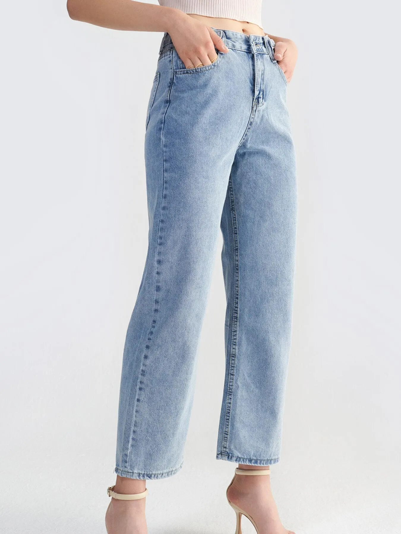 Button Front Zipper Wide Leg Jeans