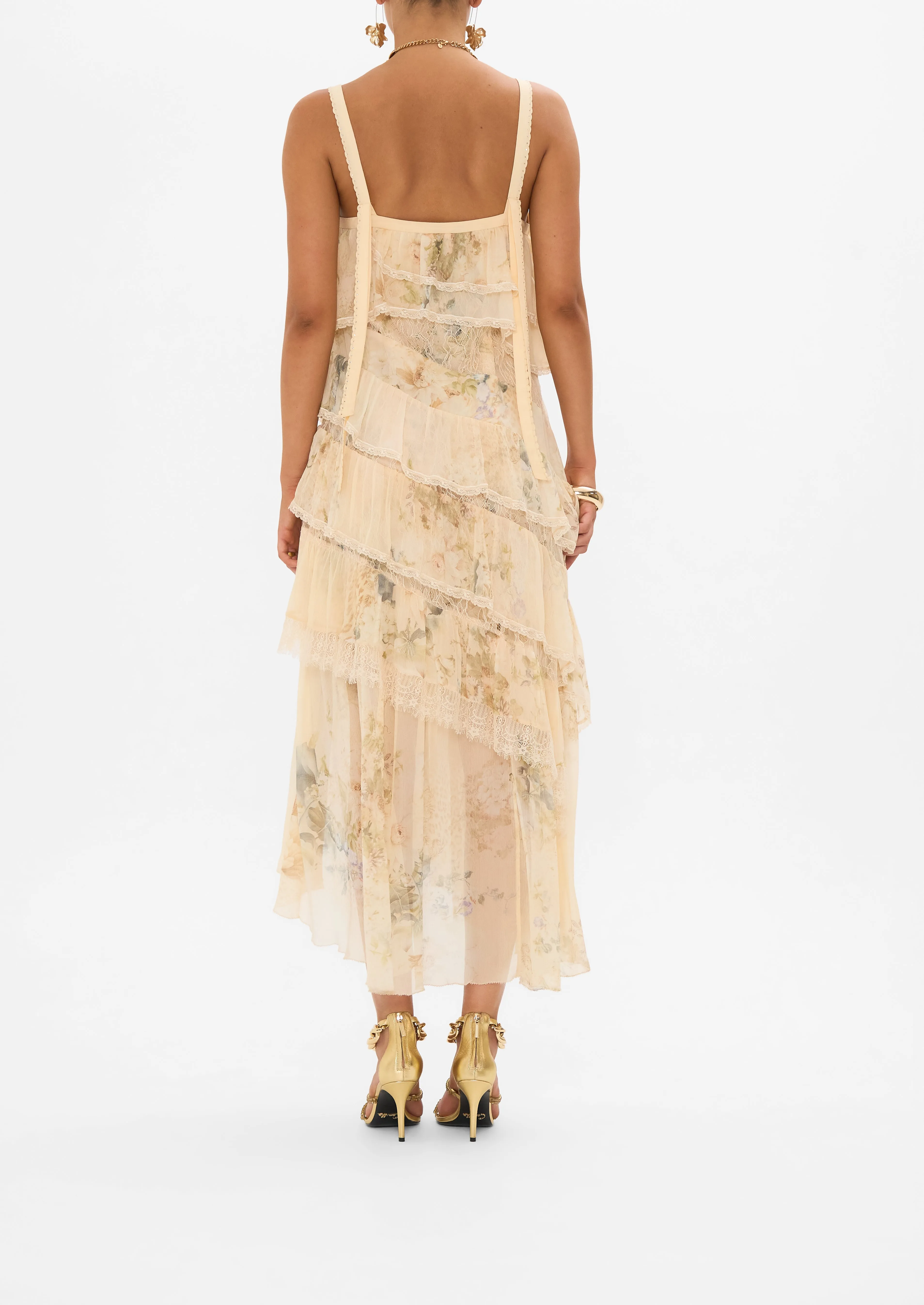 CAMILLA | ADORNED IN ANTIQUITY ASYMMETRIC SPLICED LACE DRESS