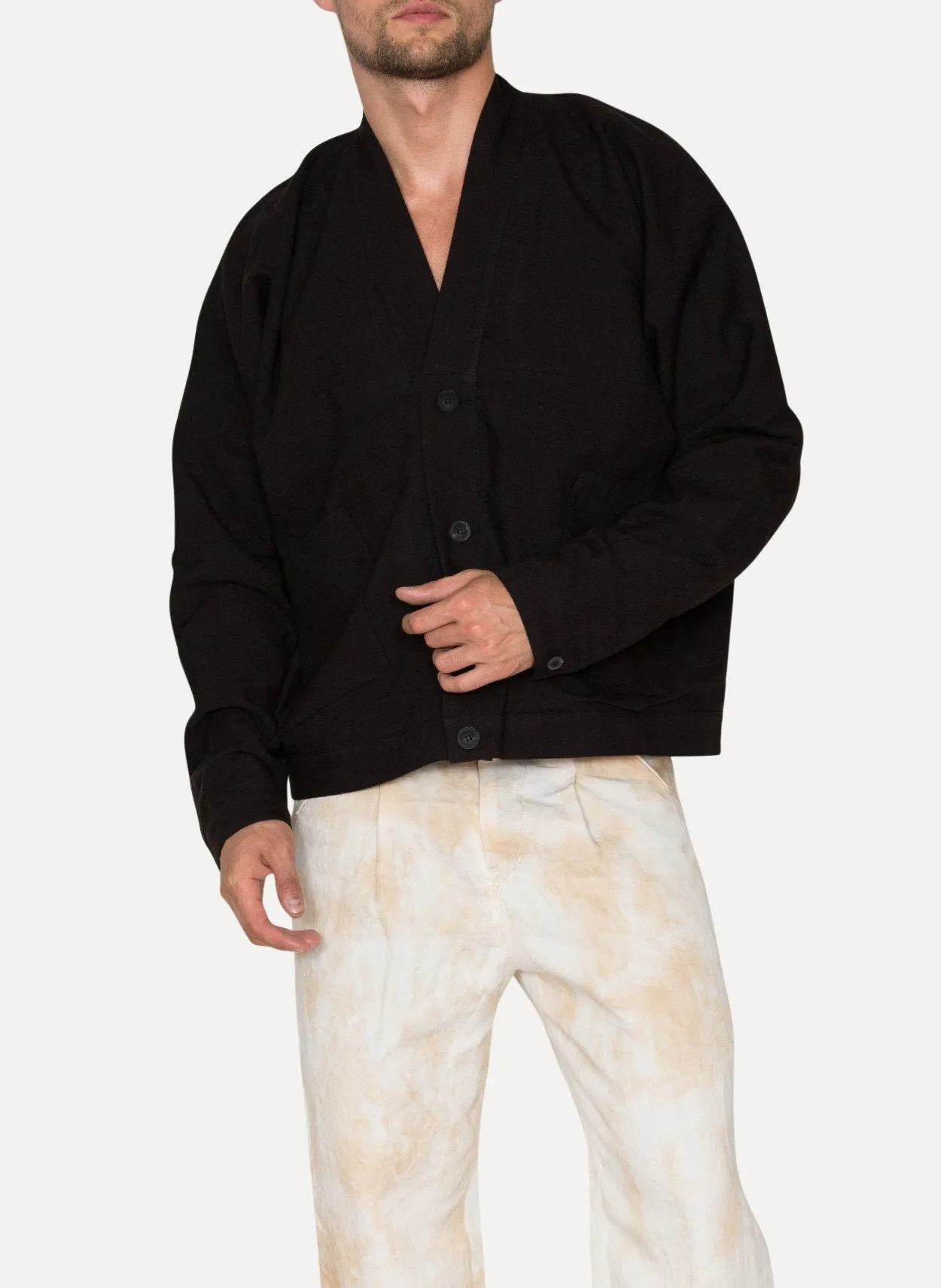 Carbon Plain Wool Linen Loose Fit Jacket