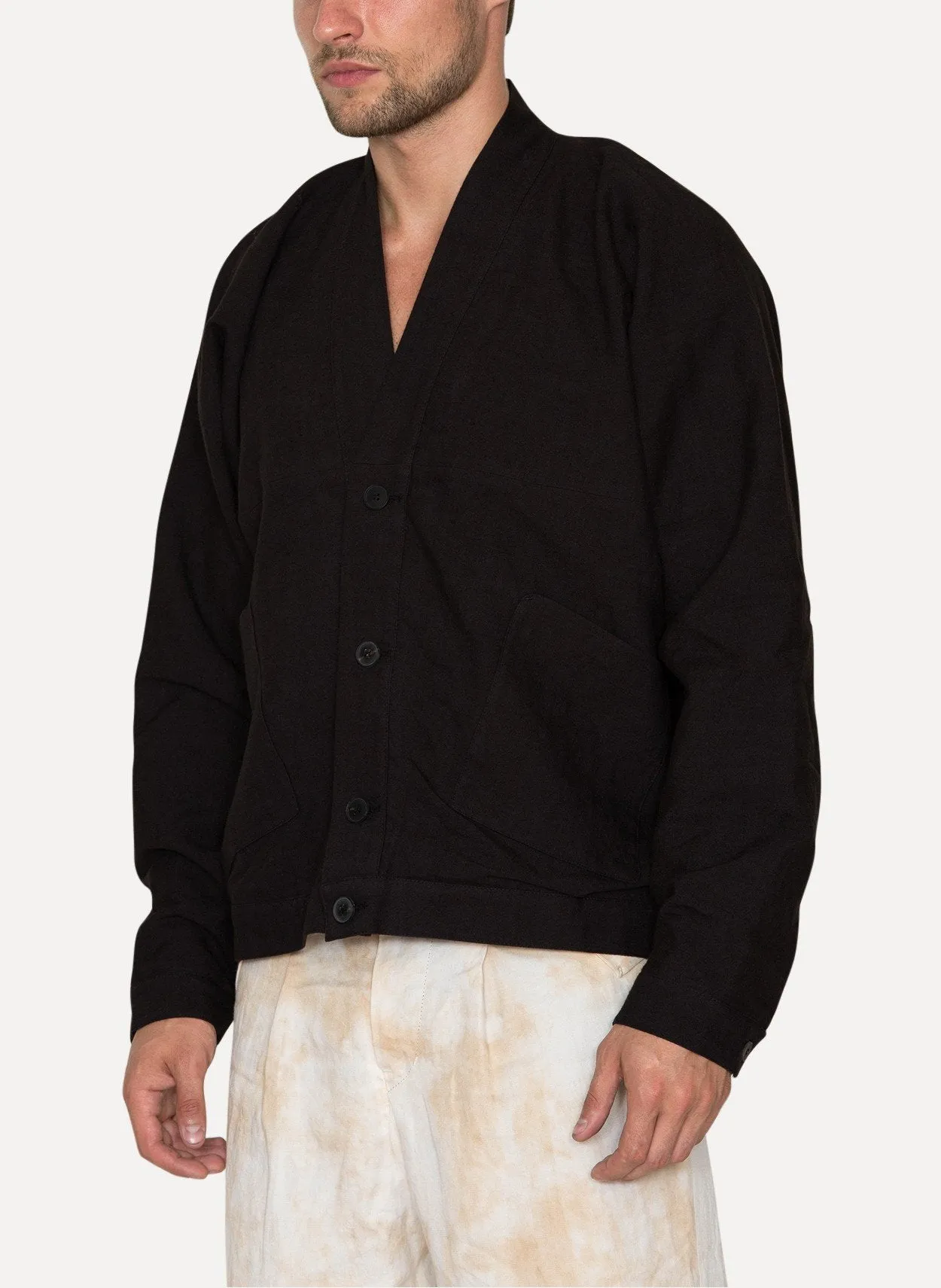 Carbon Plain Wool Linen Loose Fit Jacket