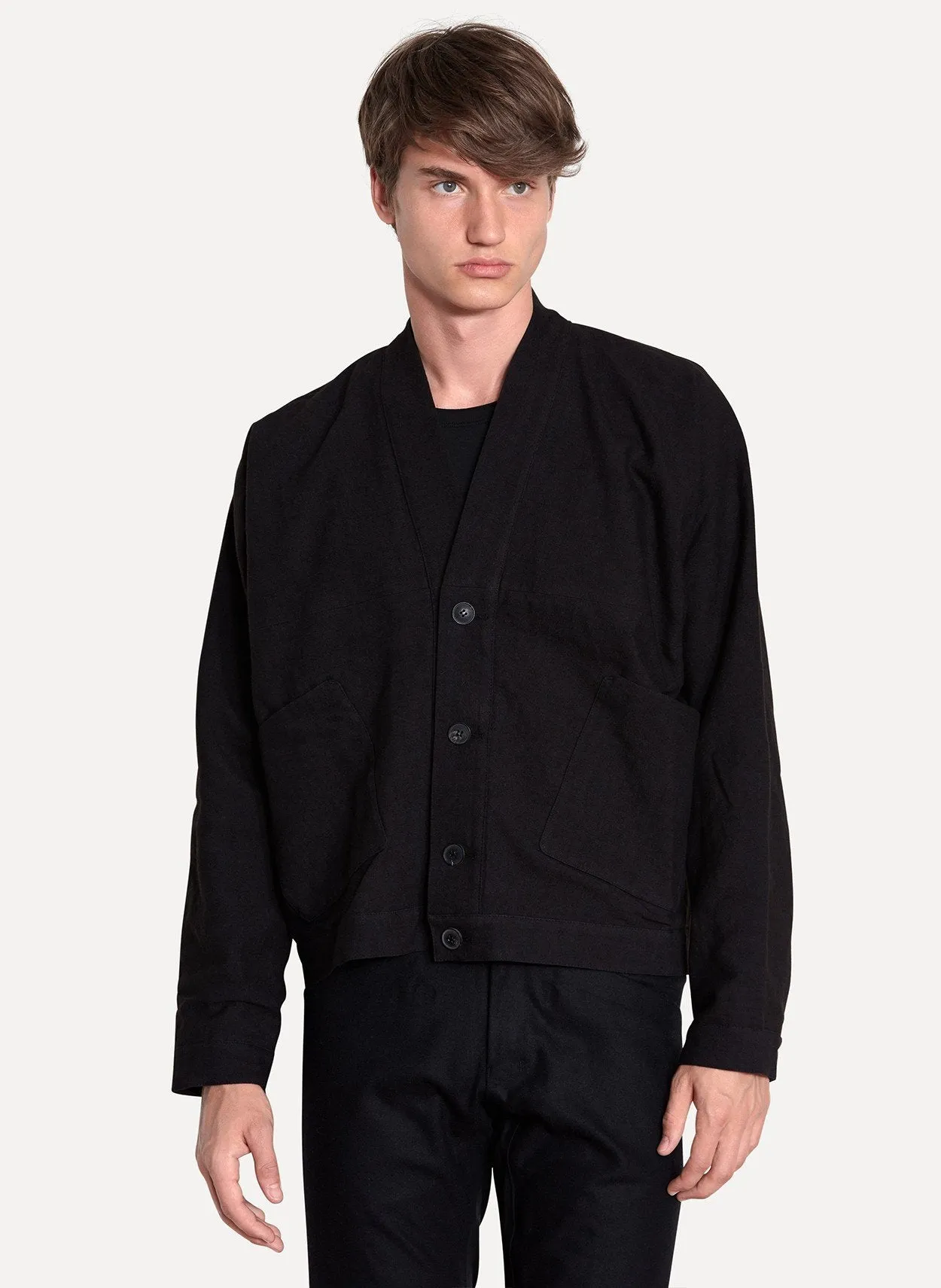 Carbon Plain Wool Linen Loose Fit Jacket