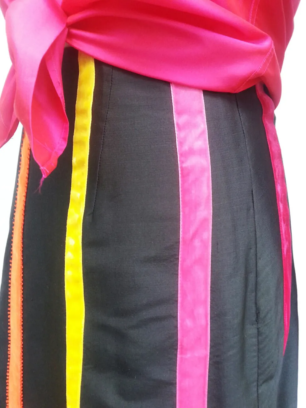 Carnival Skirt Thai Silk And Velvet Ribbons Black Bright