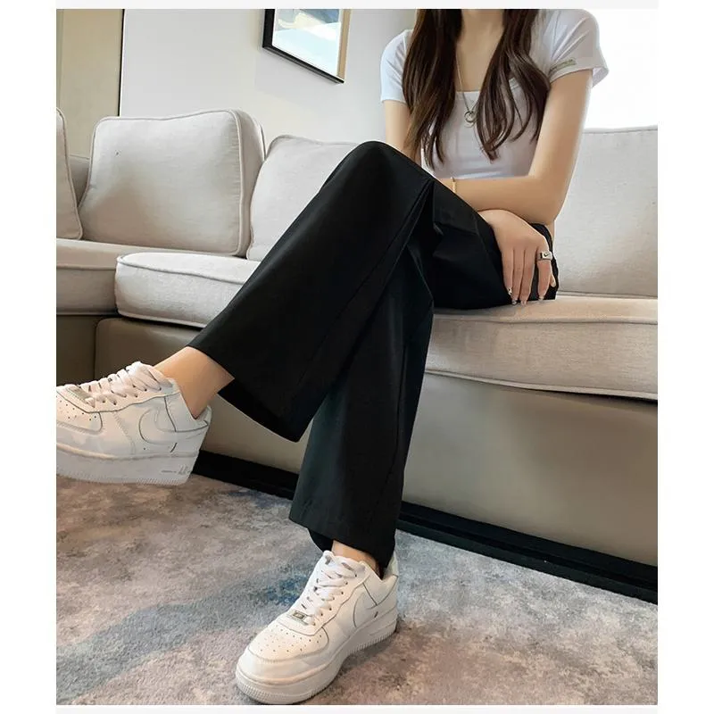 Casual Slimming Straight Thin Plus Letter Pendant Chiffon High-Waisted Pants