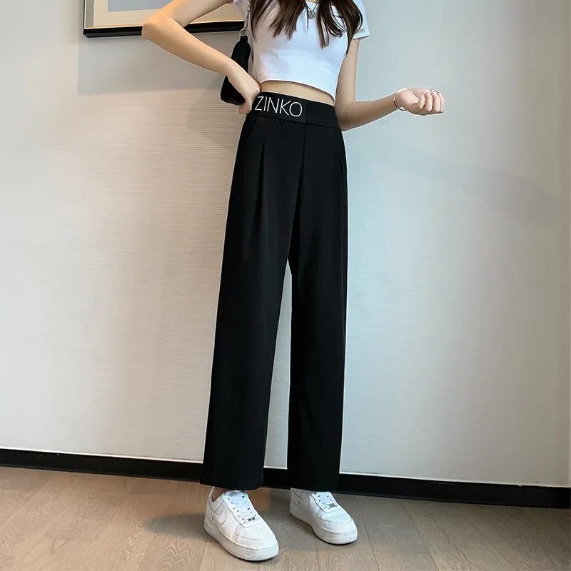 Casual Slimming Straight Thin Plus Letter Pendant Chiffon High-Waisted Pants