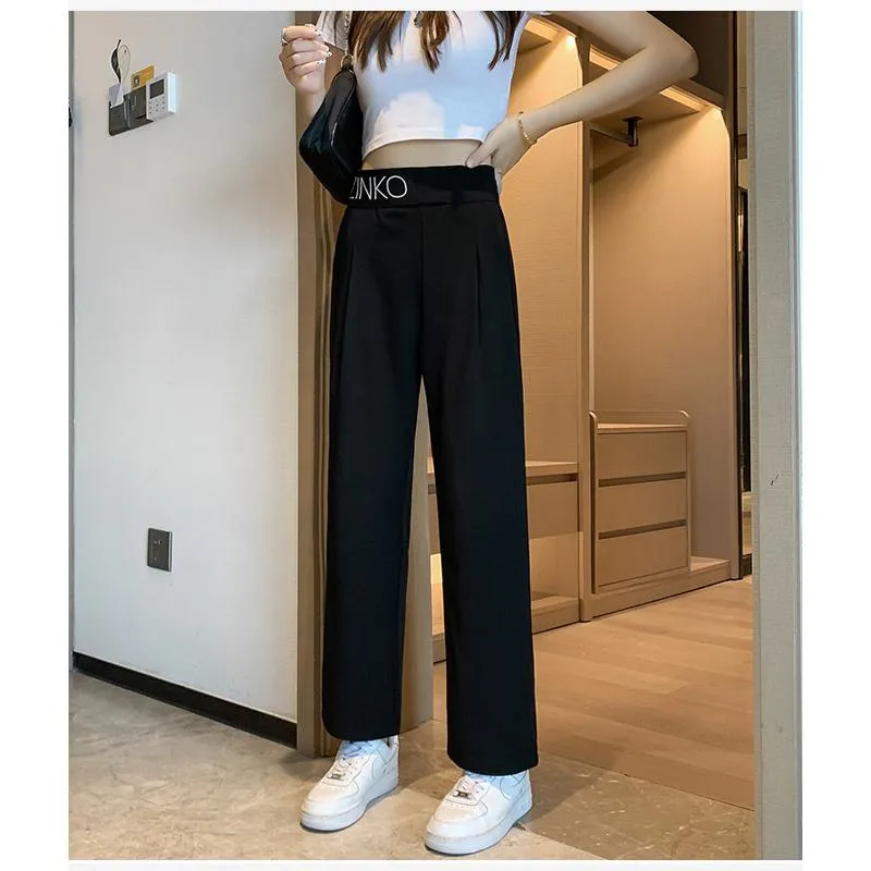 Casual Slimming Straight Thin Plus Letter Pendant Chiffon High-Waisted Pants