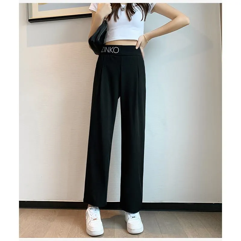 Casual Slimming Straight Thin Plus Letter Pendant Chiffon High-Waisted Pants