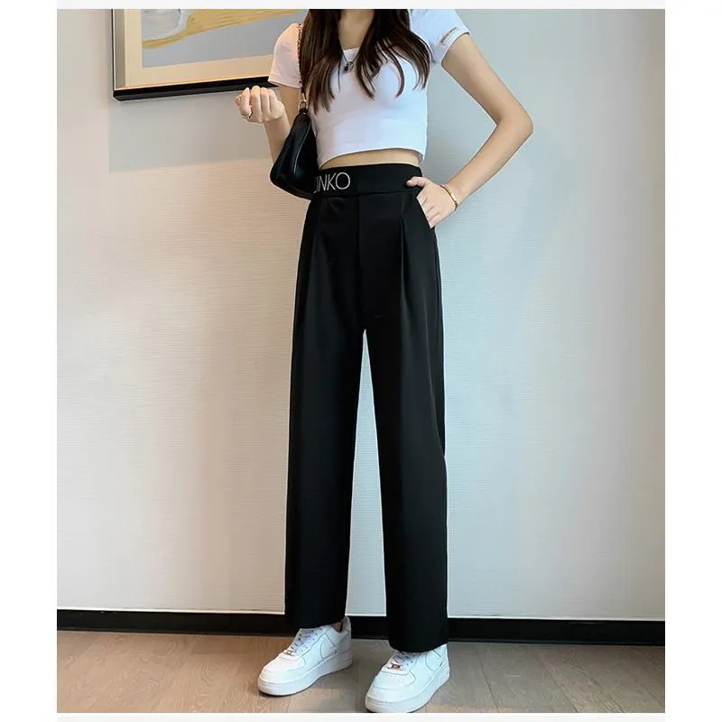 Casual Slimming Straight Thin Plus Letter Pendant Chiffon High-Waisted Pants