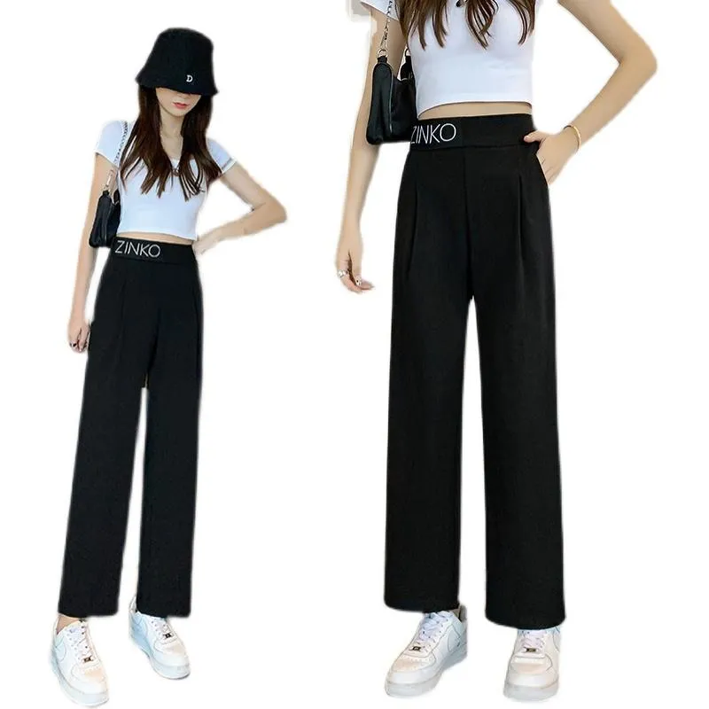 Casual Slimming Straight Thin Plus Letter Pendant Chiffon High-Waisted Pants