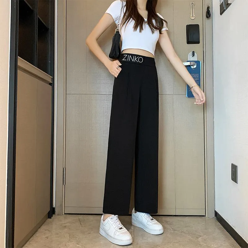 Casual Slimming Straight Thin Plus Letter Pendant Chiffon High-Waisted Pants