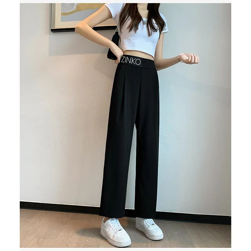 Casual Slimming Straight Thin Plus Letter Pendant Chiffon High-Waisted Pants