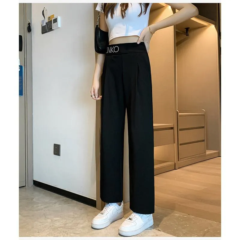 Casual Slimming Straight Thin Plus Letter Pendant Chiffon High-Waisted Pants