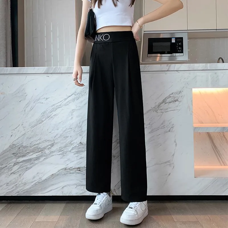 Casual Slimming Straight Thin Plus Letter Pendant Chiffon High-Waisted Pants