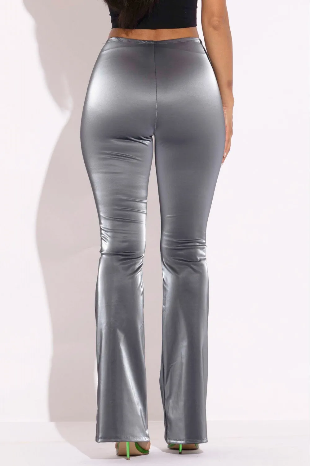 Charcoal Velvet Pu Flared Pants