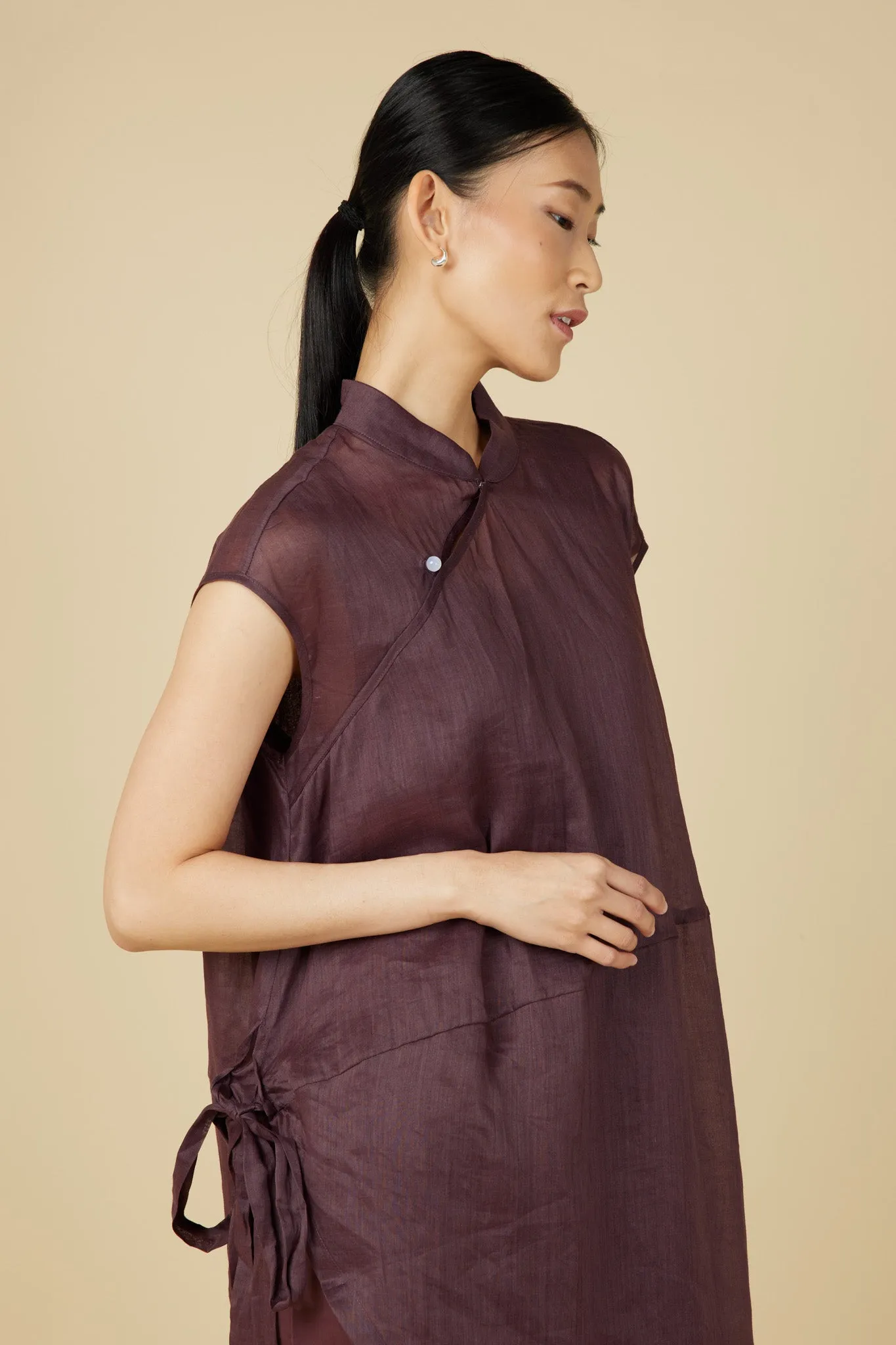 Cheongsam Cocoon Dress in Brown