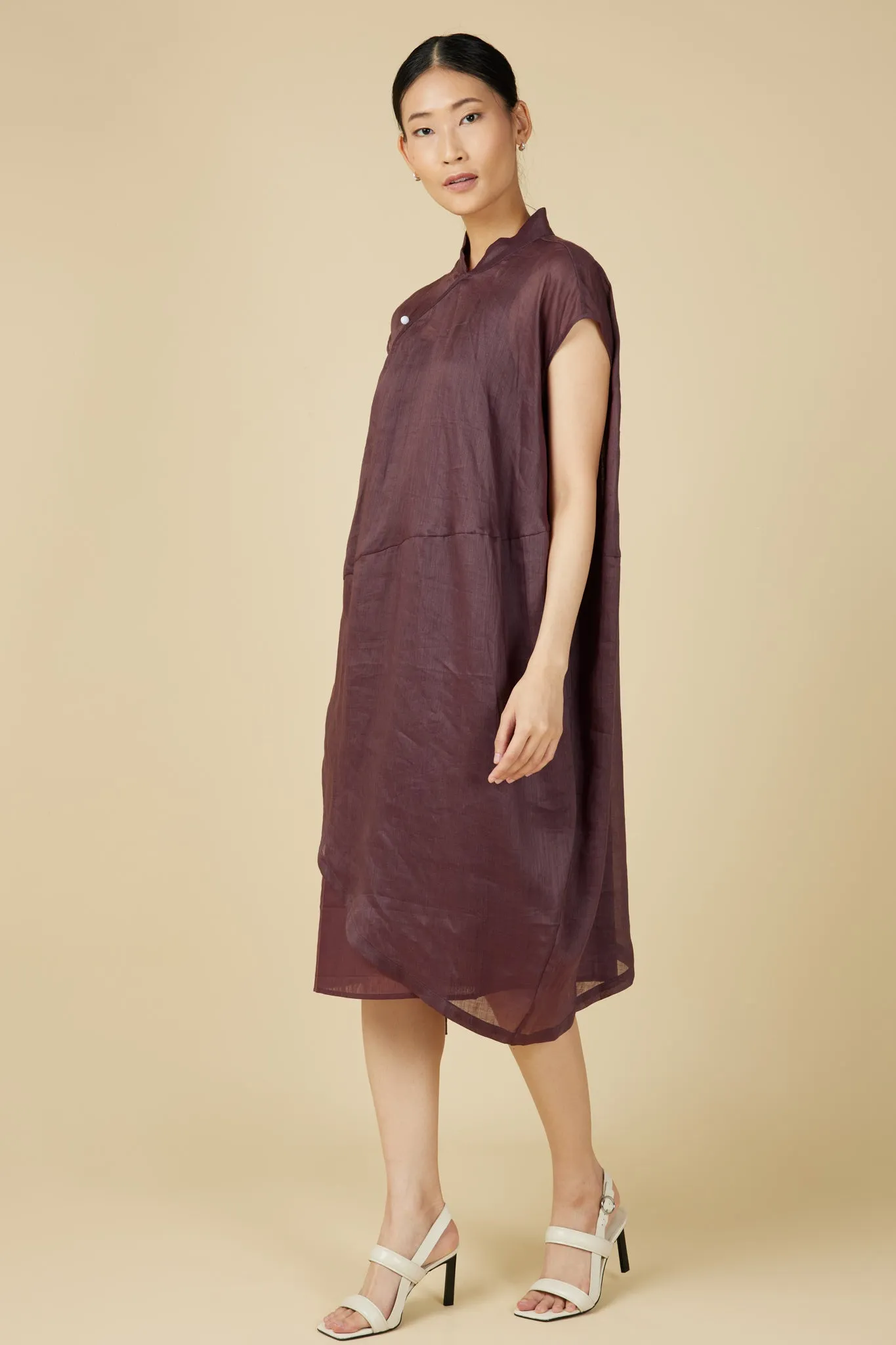 Cheongsam Cocoon Dress in Brown