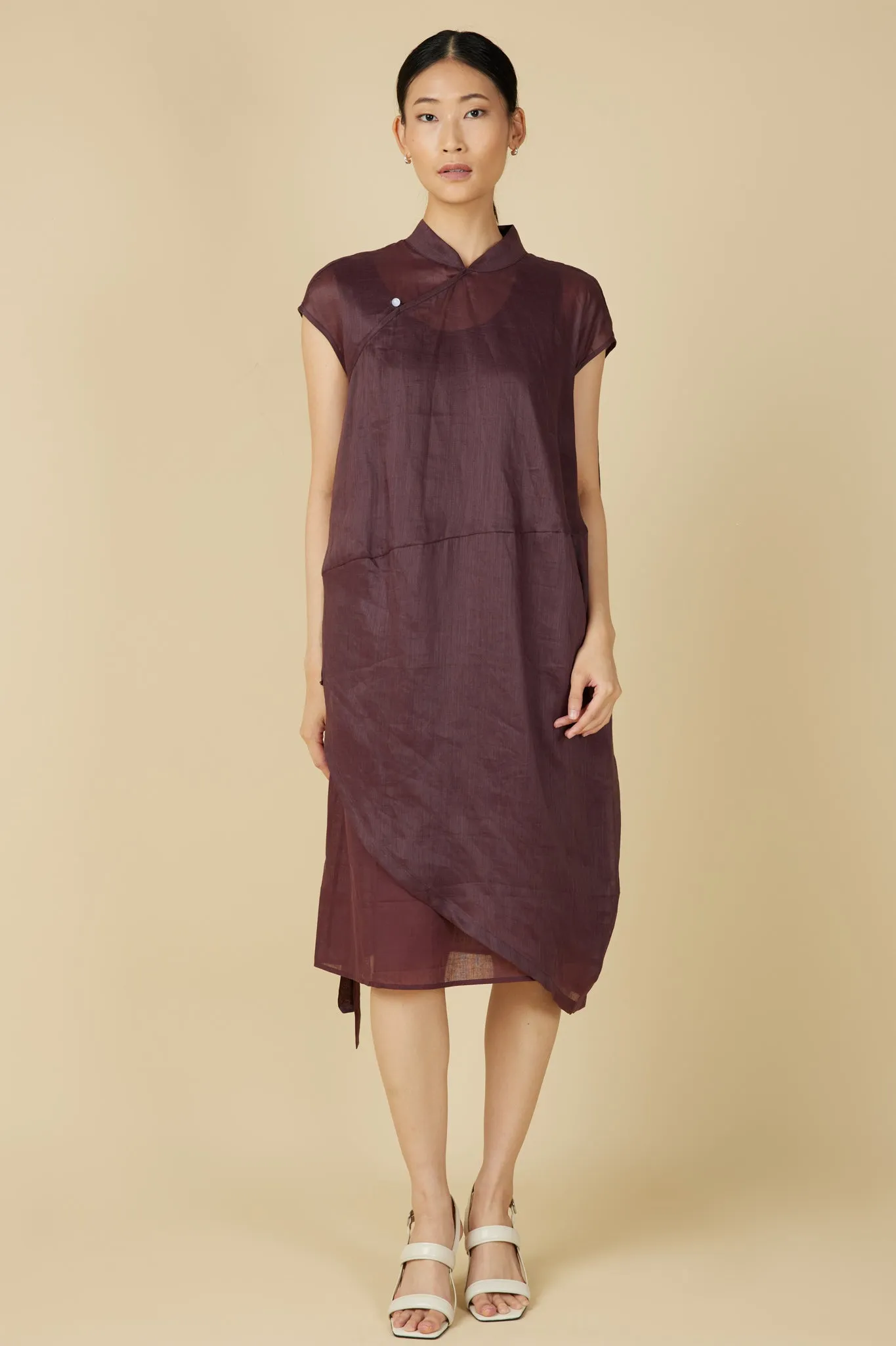 Cheongsam Cocoon Dress in Brown