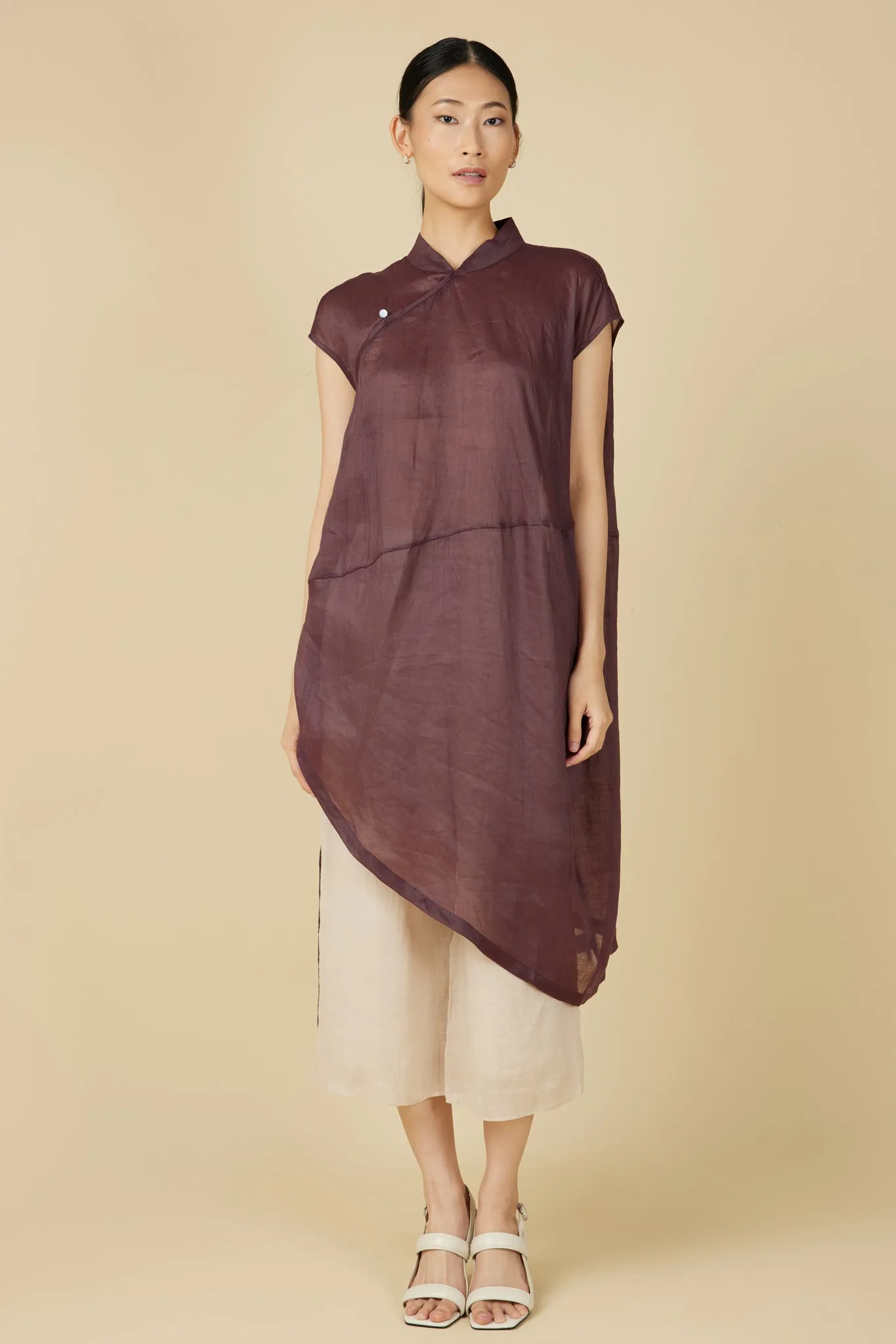 Cheongsam Cocoon Dress in Brown