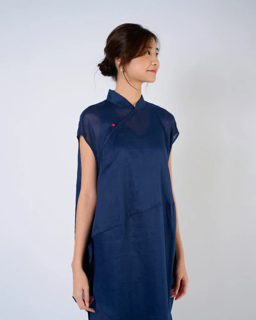 Cheongsam Cocoon Dress in Dark Blue