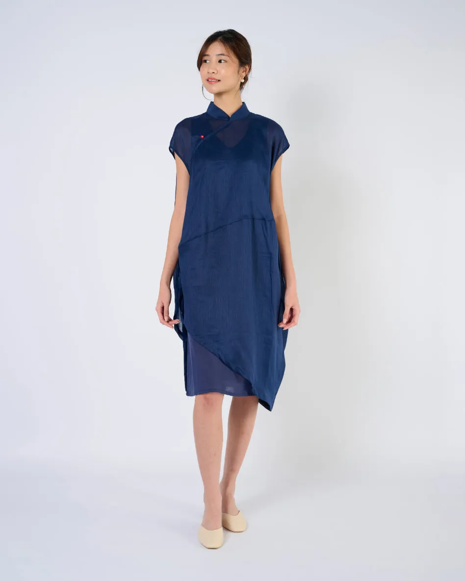 Cheongsam Cocoon Dress in Dark Blue