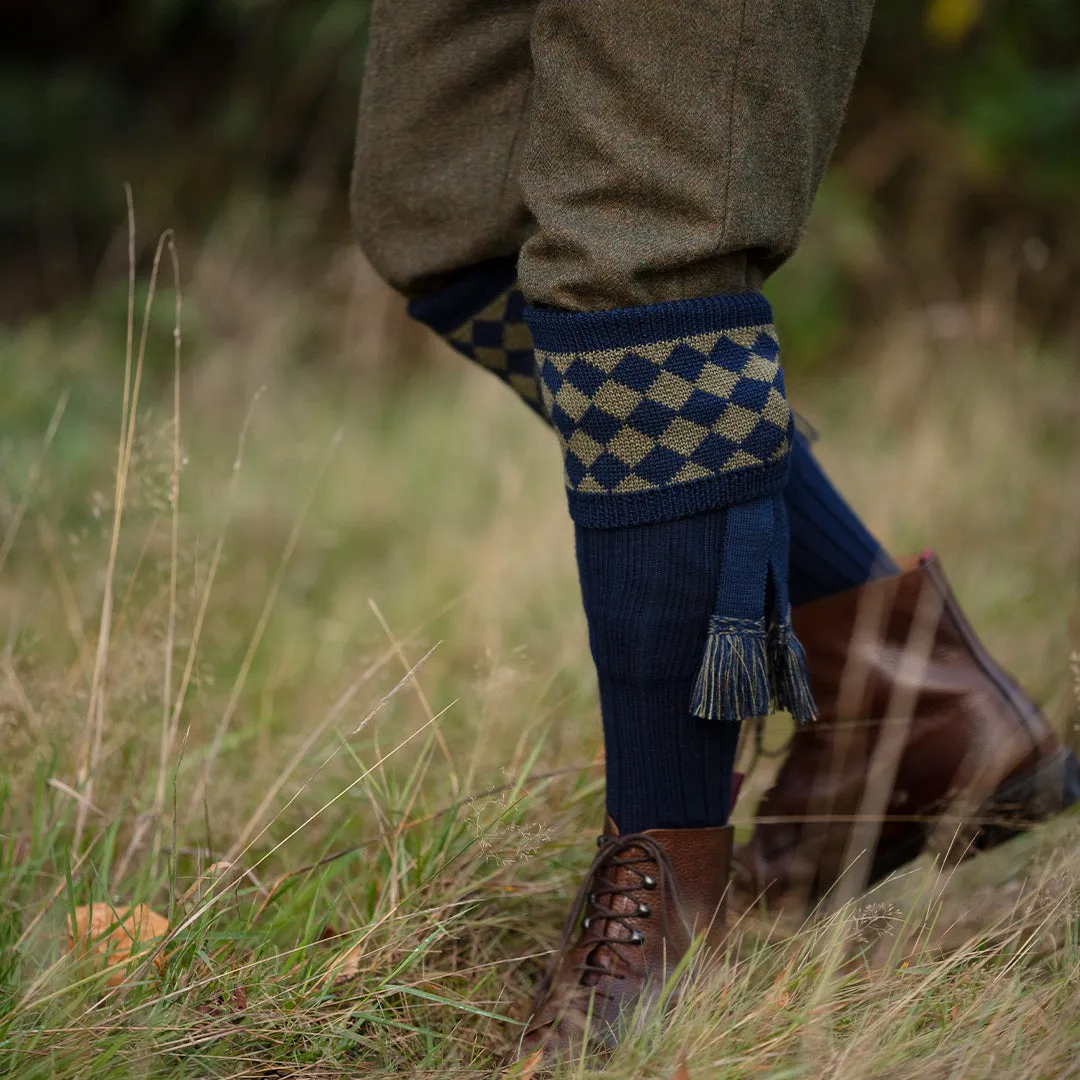 Chessboard Sock - Navy by House of Cheviot