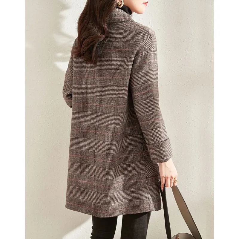 Chic Mid-Length Plaid Mac Coat