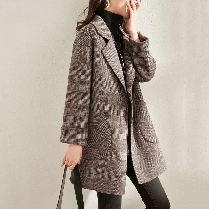 Chic Mid-Length Plaid Mac Coat