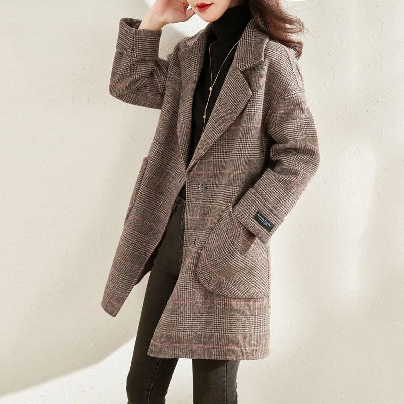 Chic Mid-Length Plaid Mac Coat