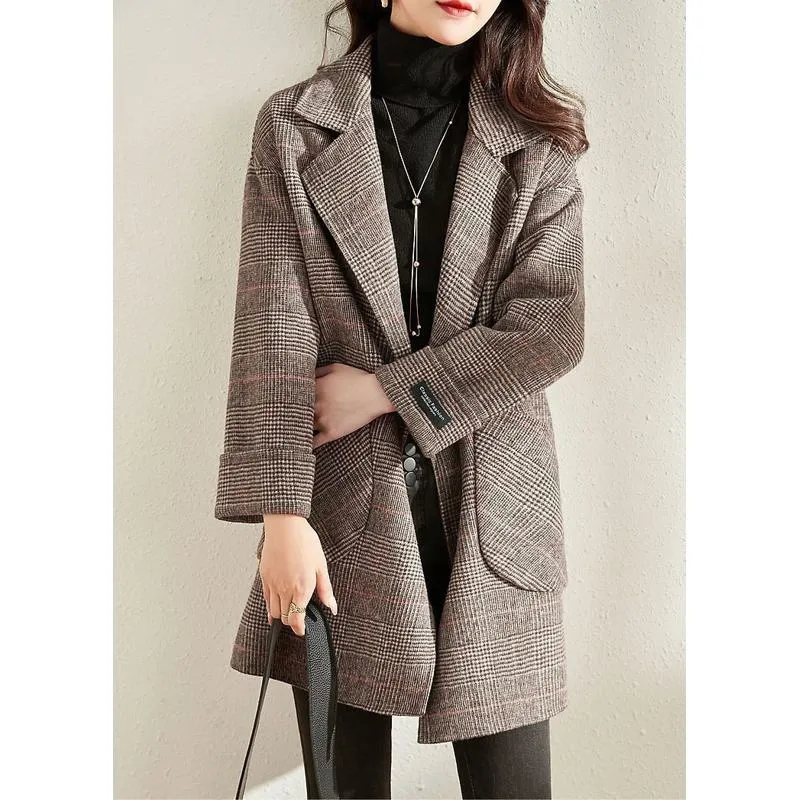 Chic Mid-Length Plaid Mac Coat