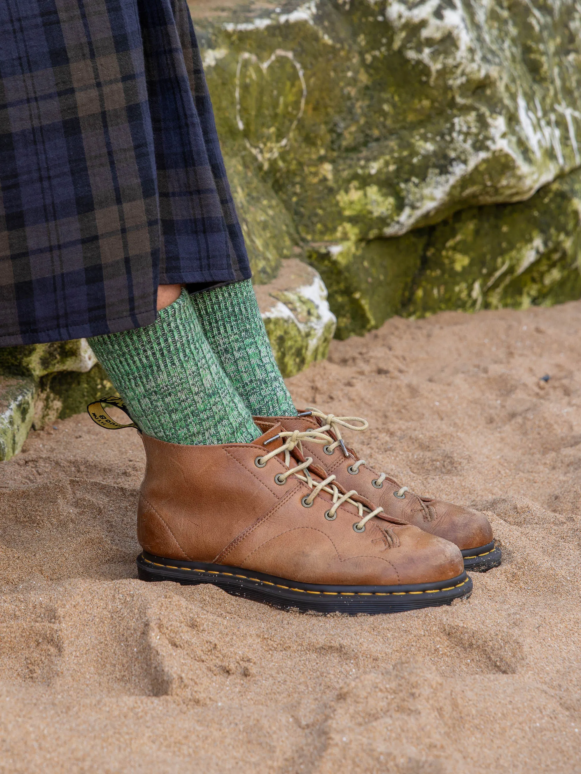 Chunky Wool Boot Socks | Marbled Green