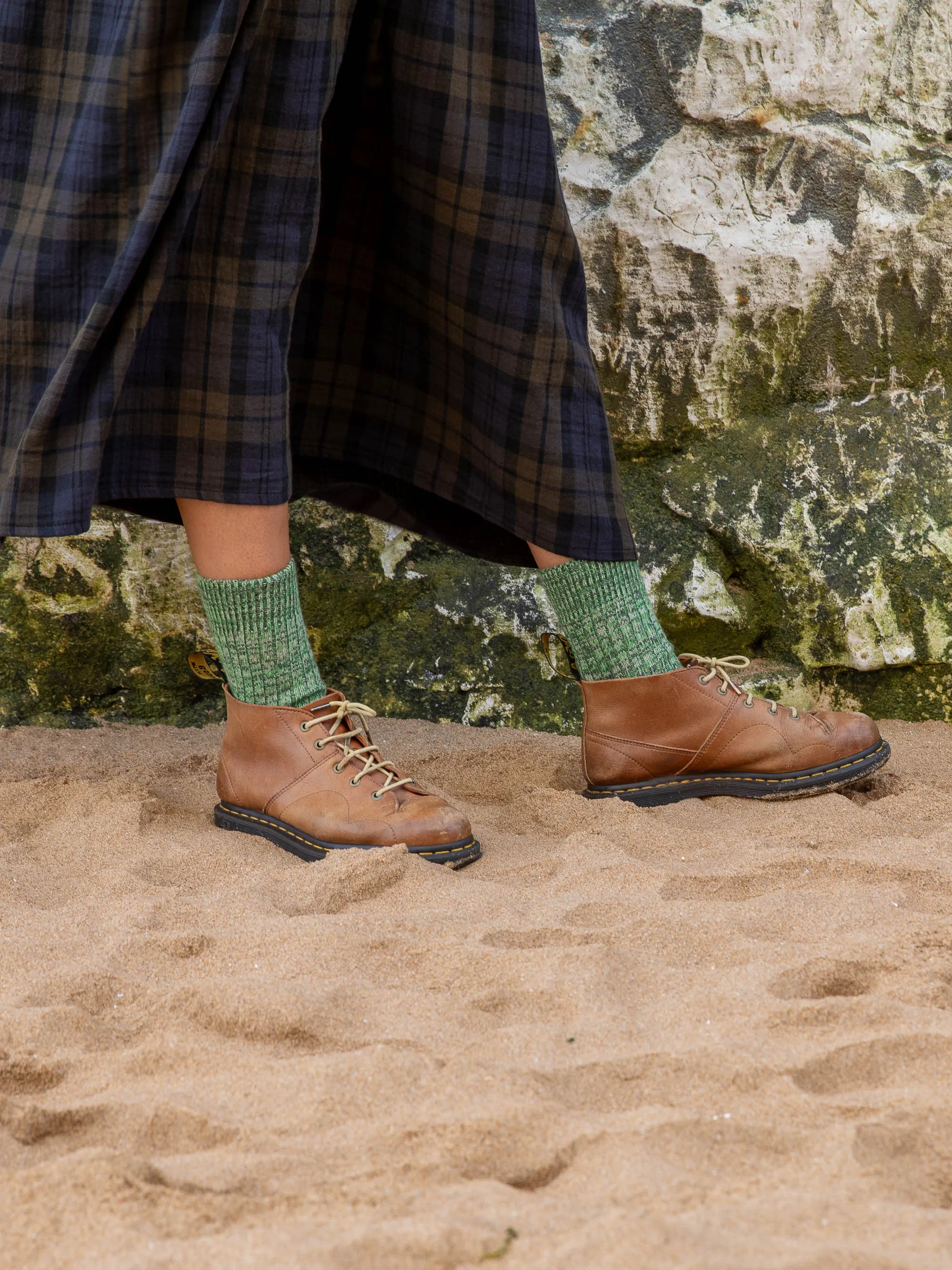 Chunky Wool Boot Socks | Marbled Green