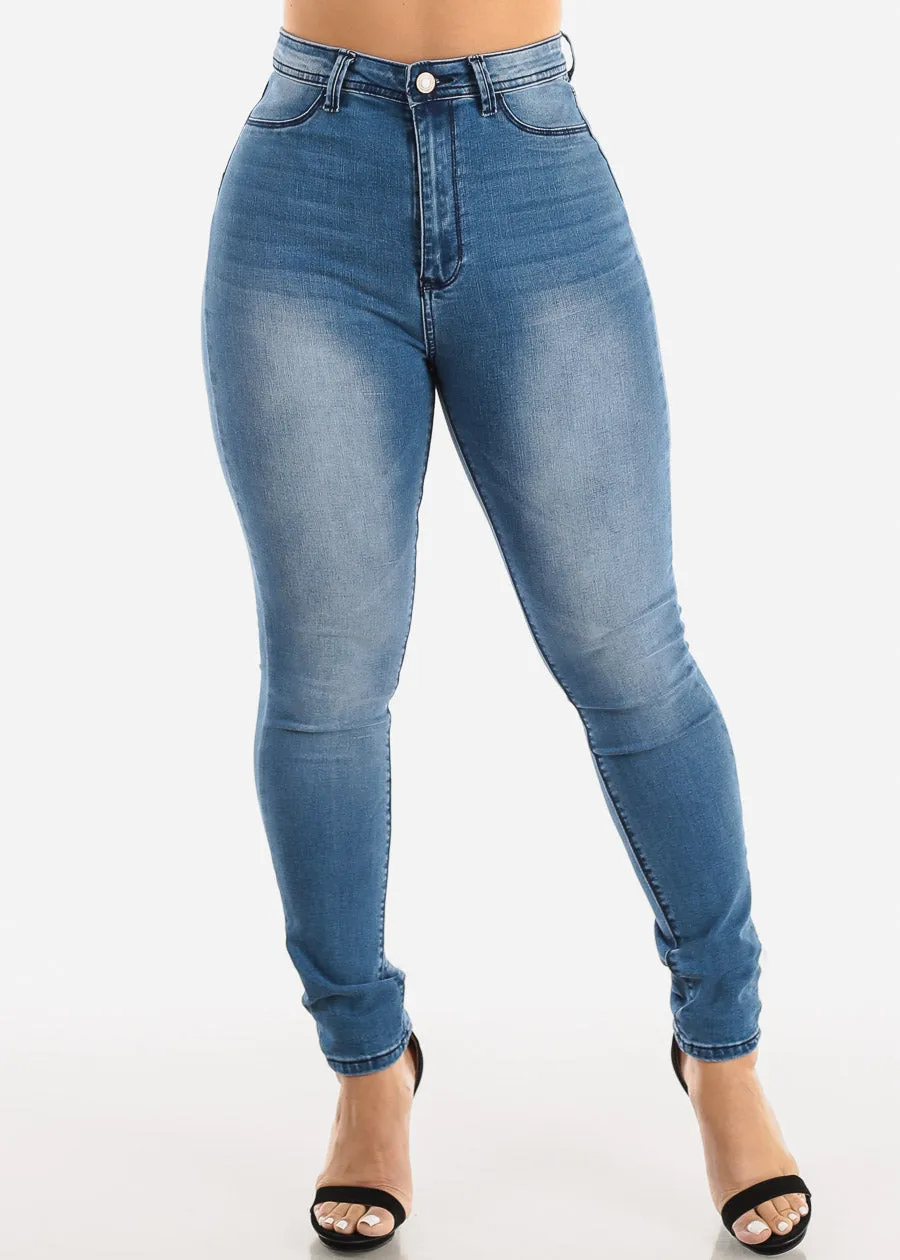 Classic 1 Button Super High Waisted Skinny Jeans Med Wash