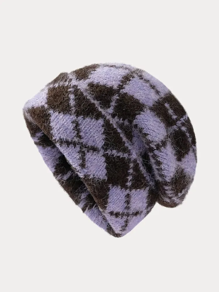 Comfy Checkered Knit Beanie