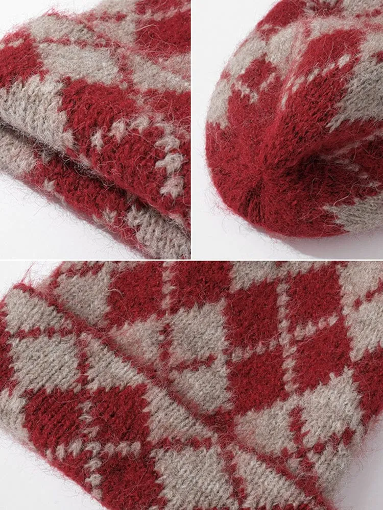 Comfy Checkered Knit Beanie