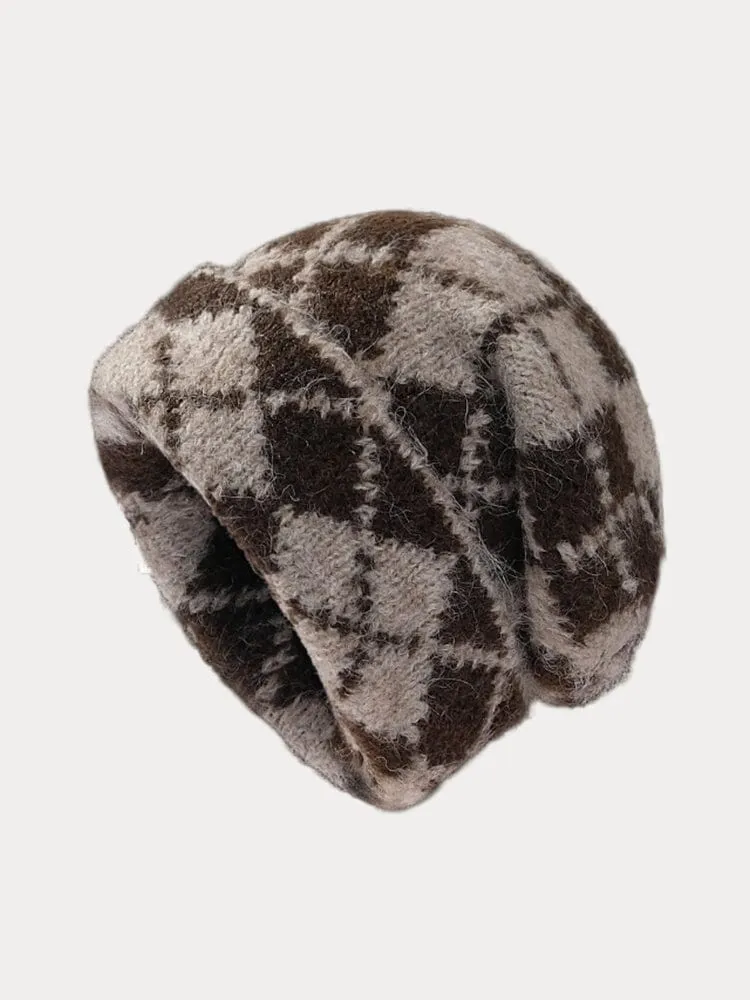 Comfy Checkered Knit Beanie