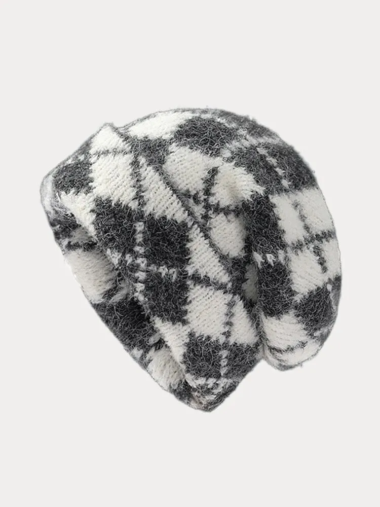 Comfy Checkered Knit Beanie