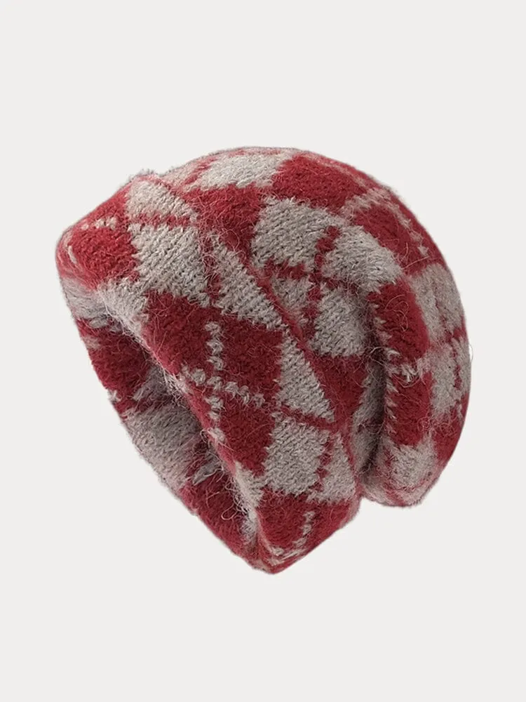 Comfy Checkered Knit Beanie