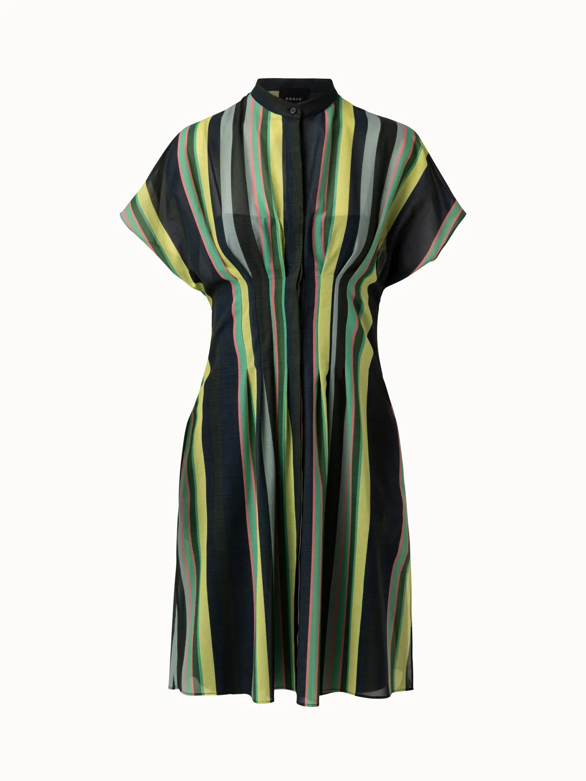 Cotton Voile Dress with Polychromatic Stripes Print