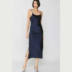 Current Air Silk Bias Strappy Midi Dress in Navy