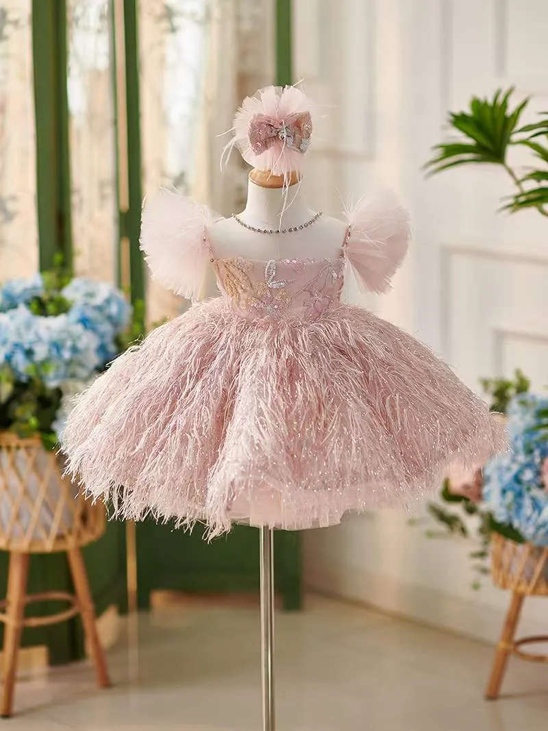 Custom Made Baby Girl Baby Doll Pageant Dress With Feather