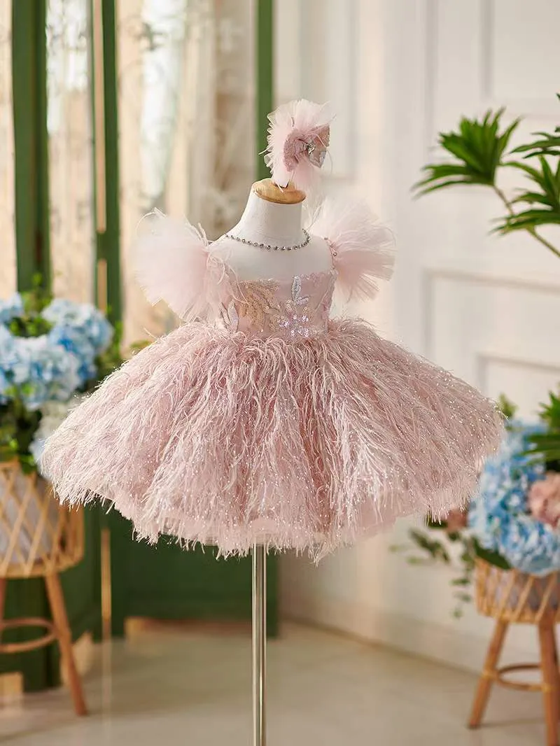 Custom Made Baby Girl Baby Doll Pageant Dress With Feather